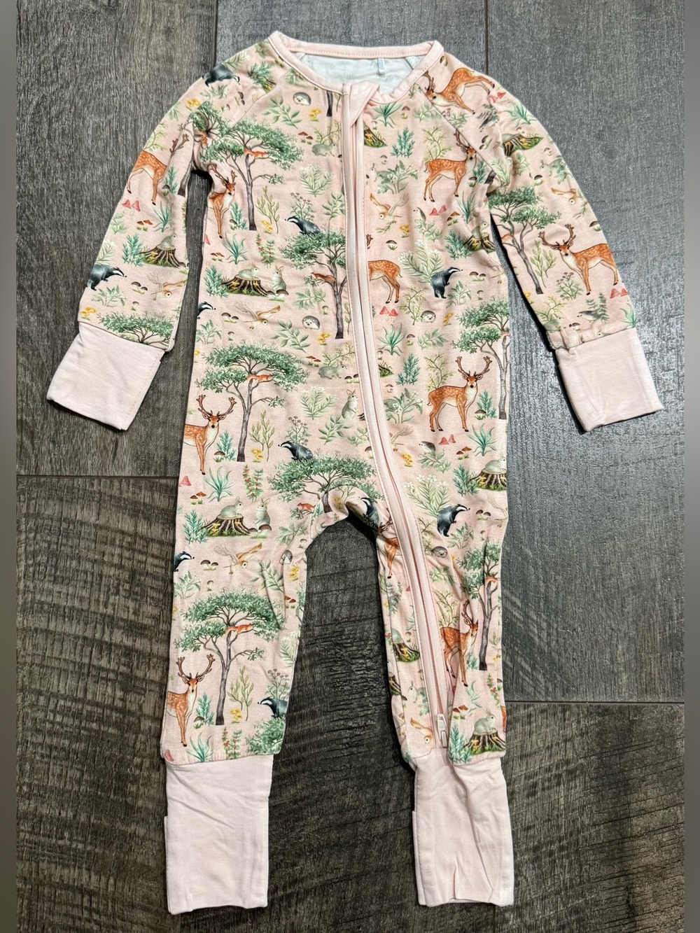 Bamboo Zipper Sleeper “Woodland Forest” Print Baby Girl size 6-12 m